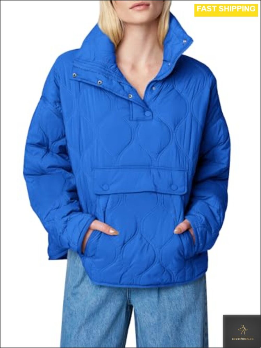 Womens Oversized Quilted Puffer Pullover Half Zip Jacket